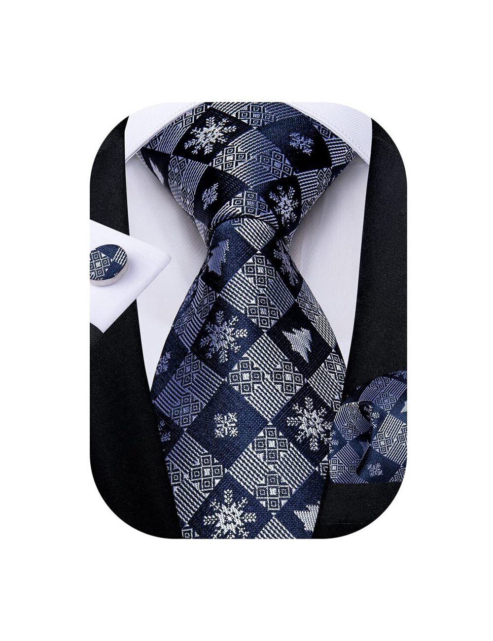2217 Christmas Blue Tie and Pocket Square Set Festival Necktie